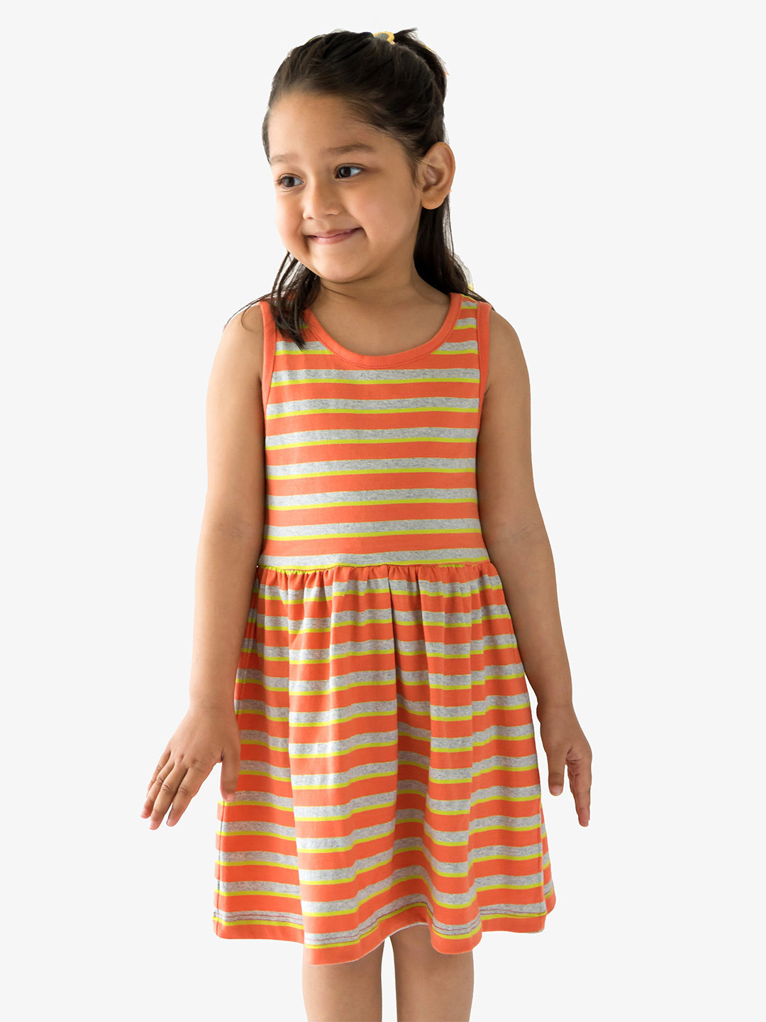 Campana Girls Knee Length Sleeveless Fit and Flare Striped Cotton Dress