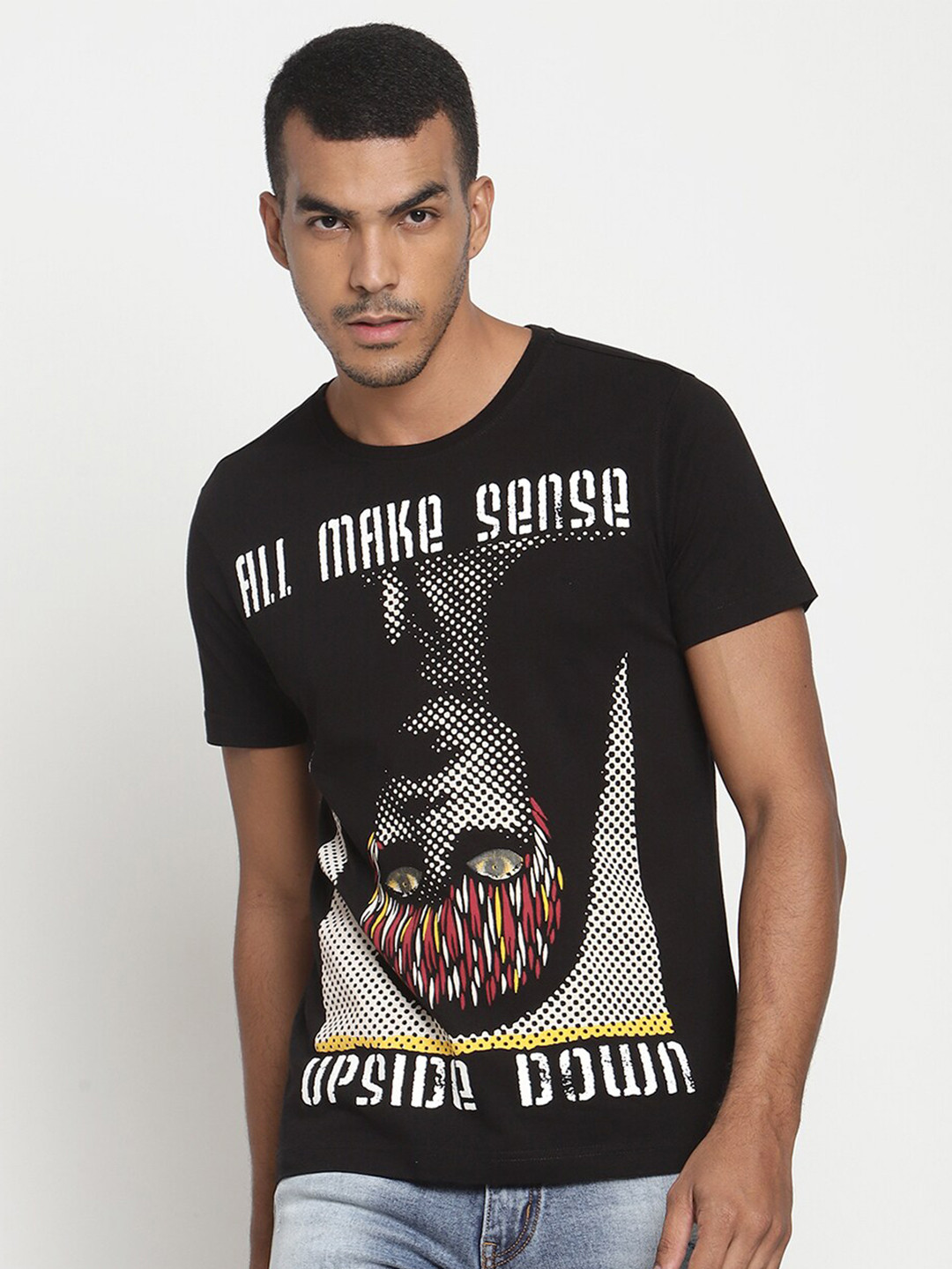 PUNK Round Neck Graphic Printed Cotton T-shirt