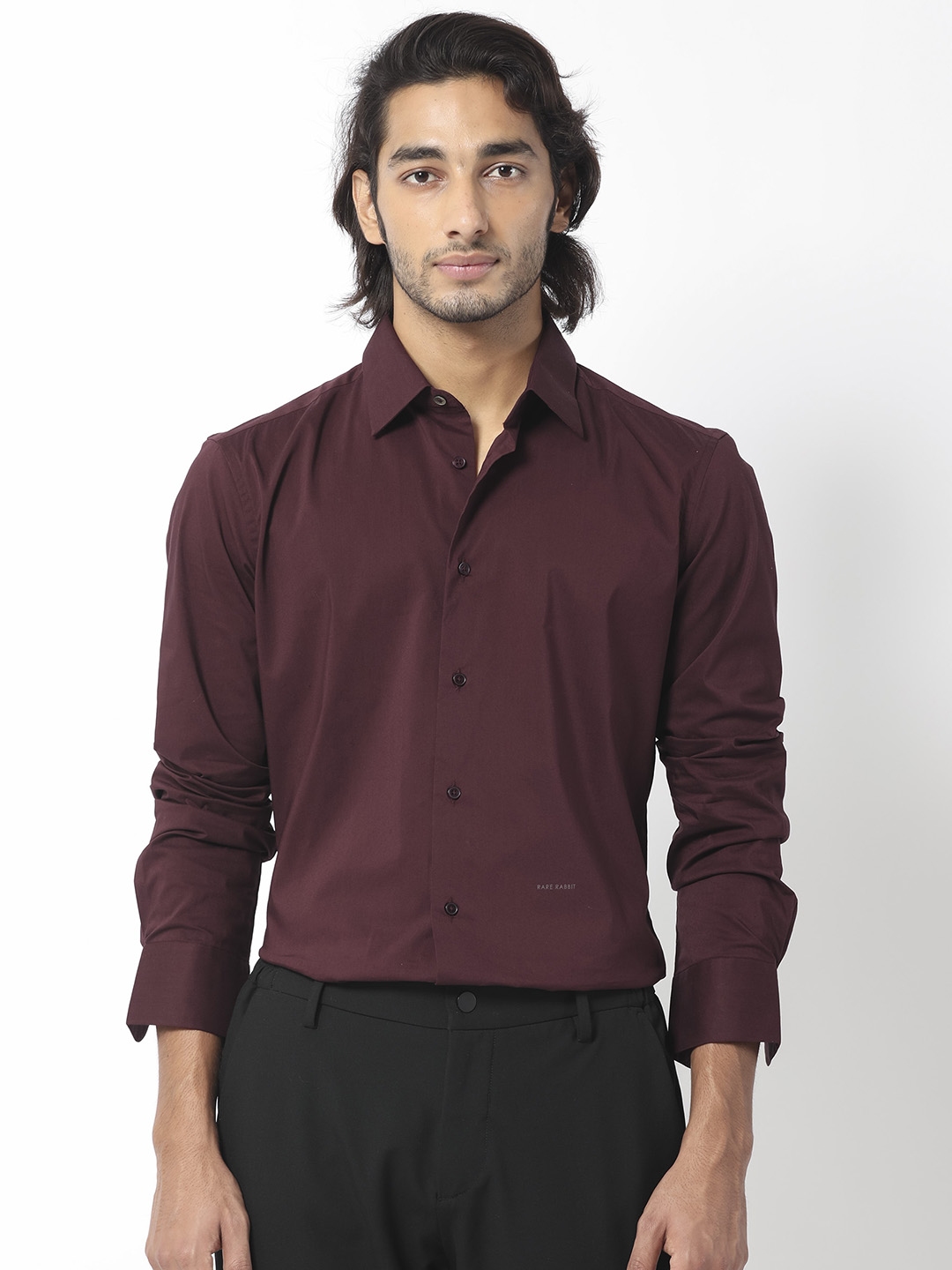 Rare Rabbit Men's Fullslee Black Cotton Fabric Full Sleeves Solid Shir
