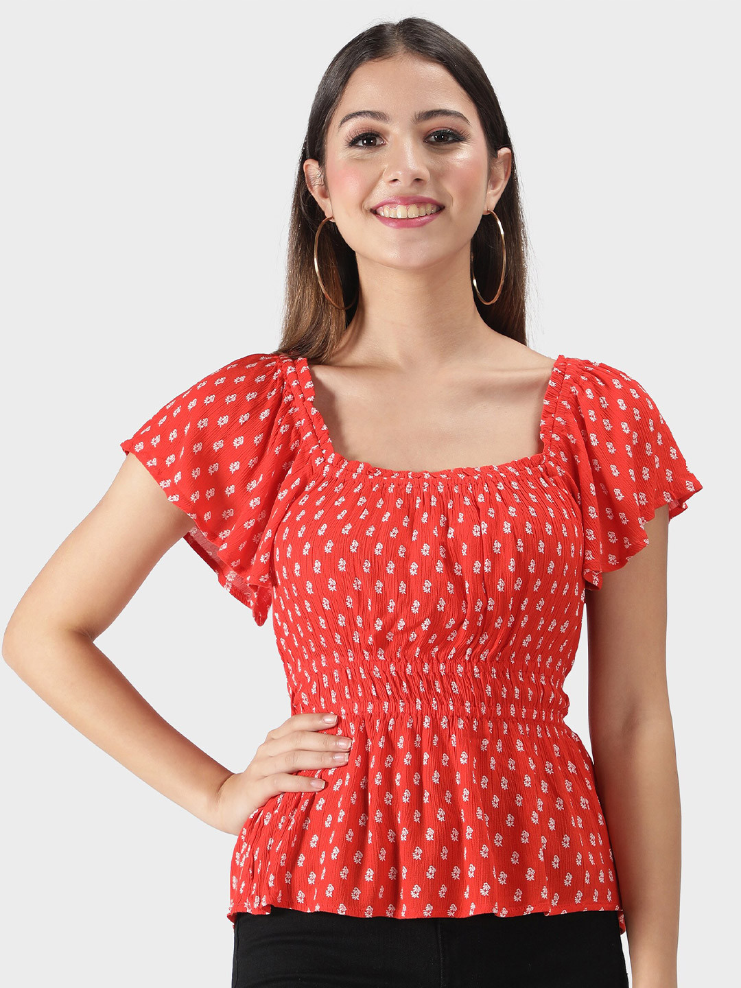 DEBONATELLA Floral Printed Cinched Waist Top