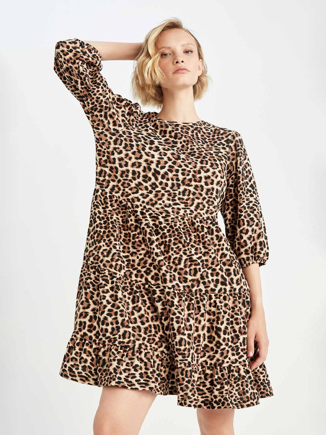 DeFacto Animal Printed Tiered A-Line Mini Dress