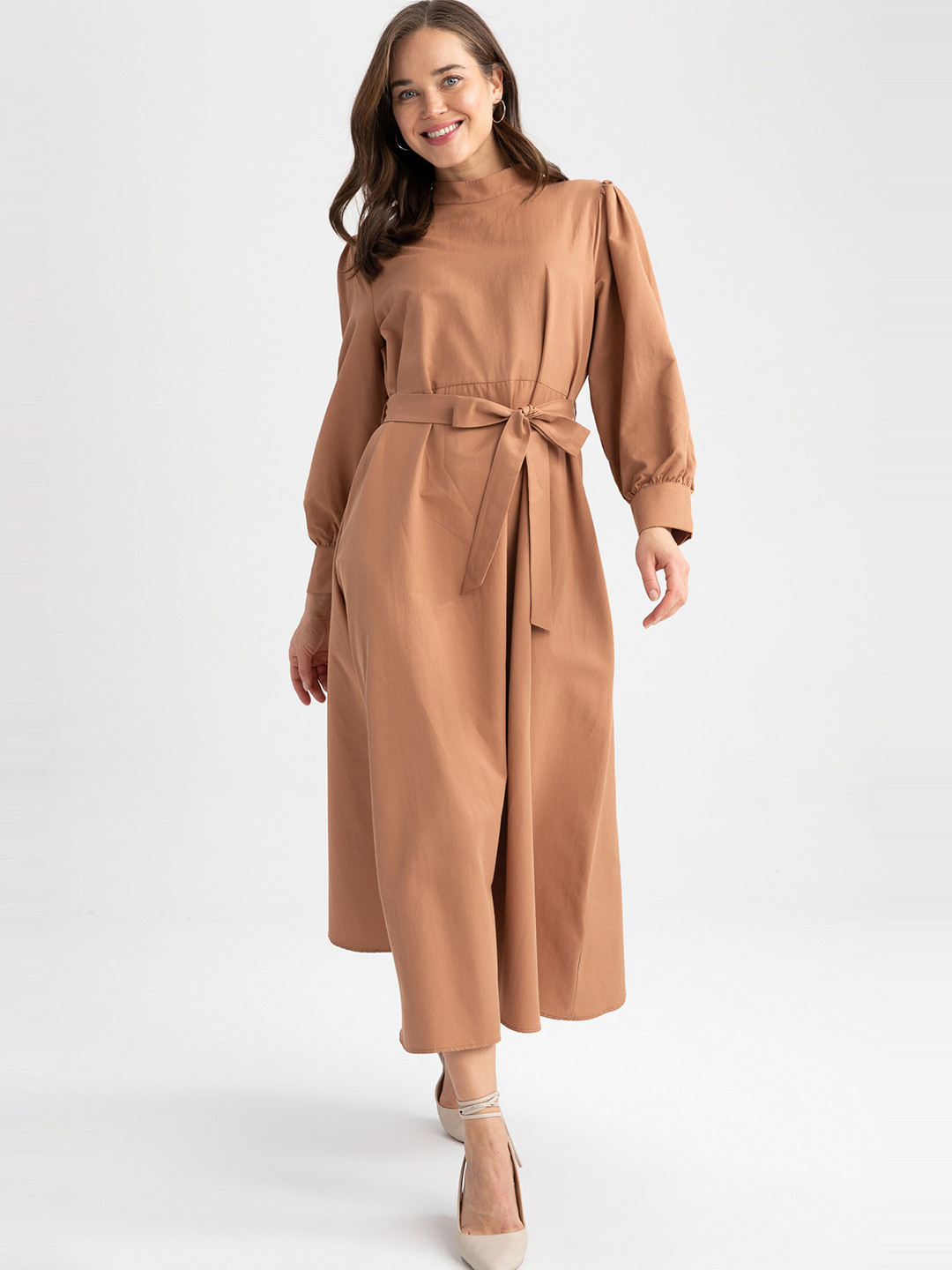 DeFacto High Neck Fit & Flare Midi Dress