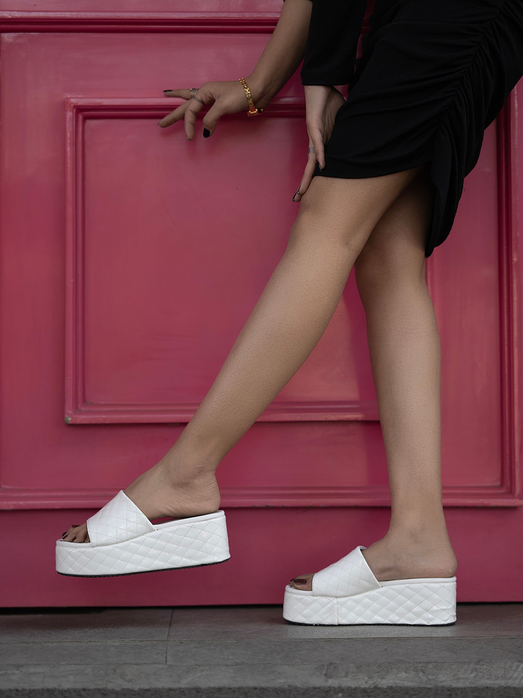 Shoetopia Textured Open Toe Flatform Heels