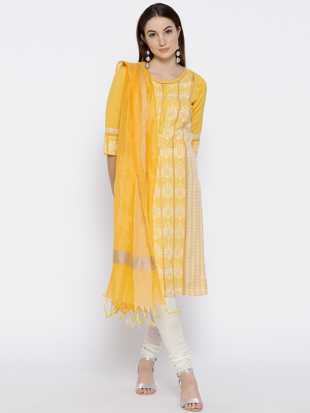White and outlet yellow churidar