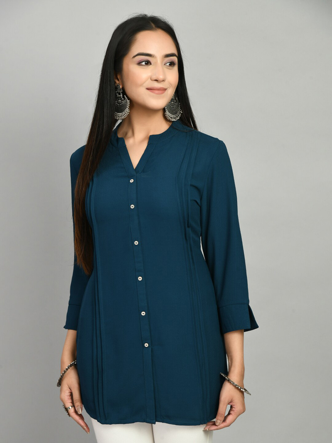 MEESAN Mandarin Collar Three-Quarter Sleeves Tunics