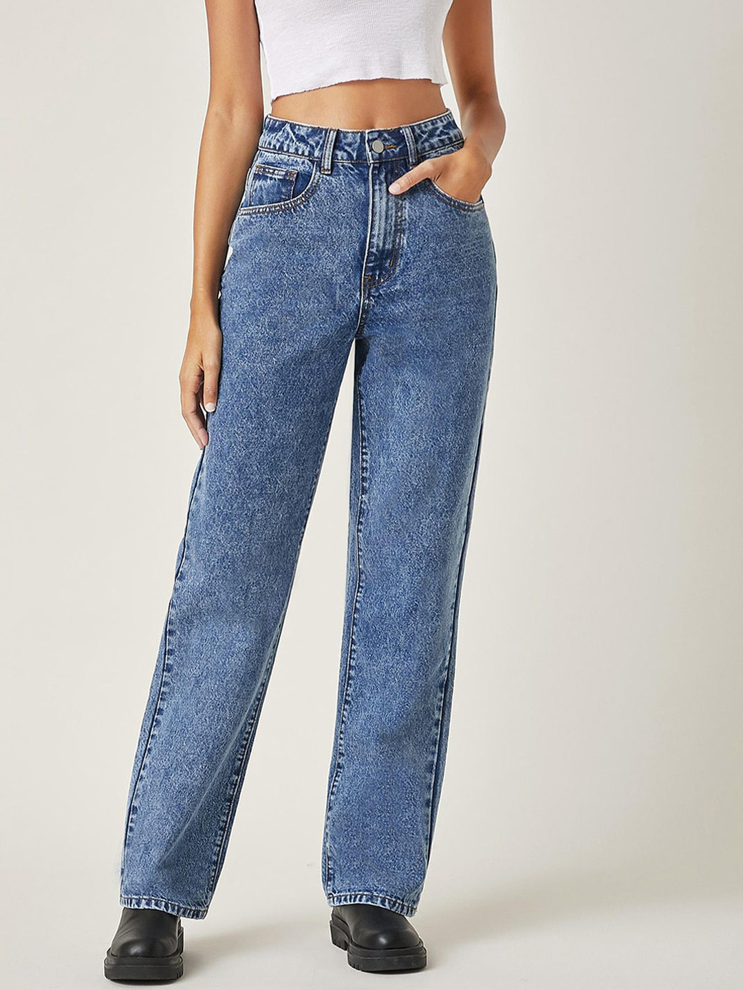 Kotty Women Straight Fit High-Rise Medium Shade Stretchable Cotton Lycra Blend Jeans