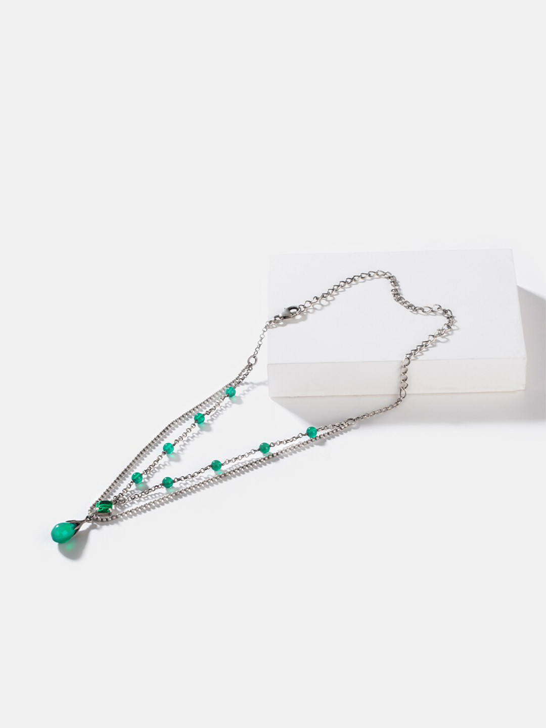 SHAYA 925 Sterling Silver-Plated Oxidised Beaded Layered Choker Necklace