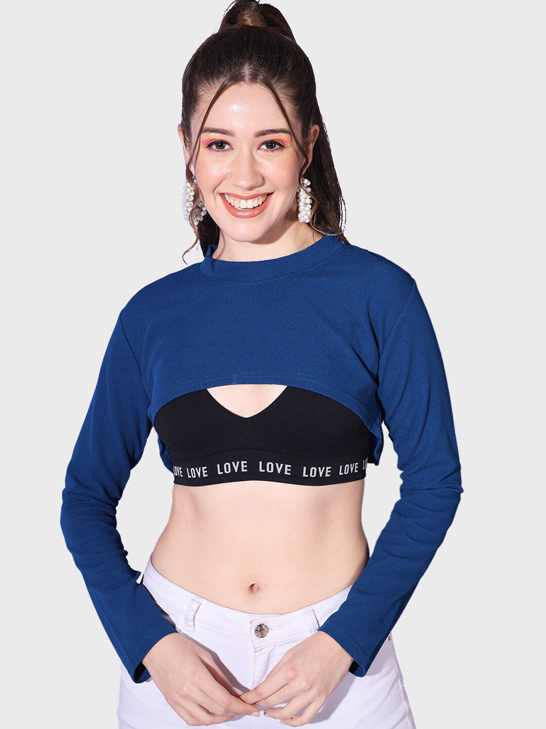 BUY NEW TREND Round Neck Long Sleeves Bust Crop Top