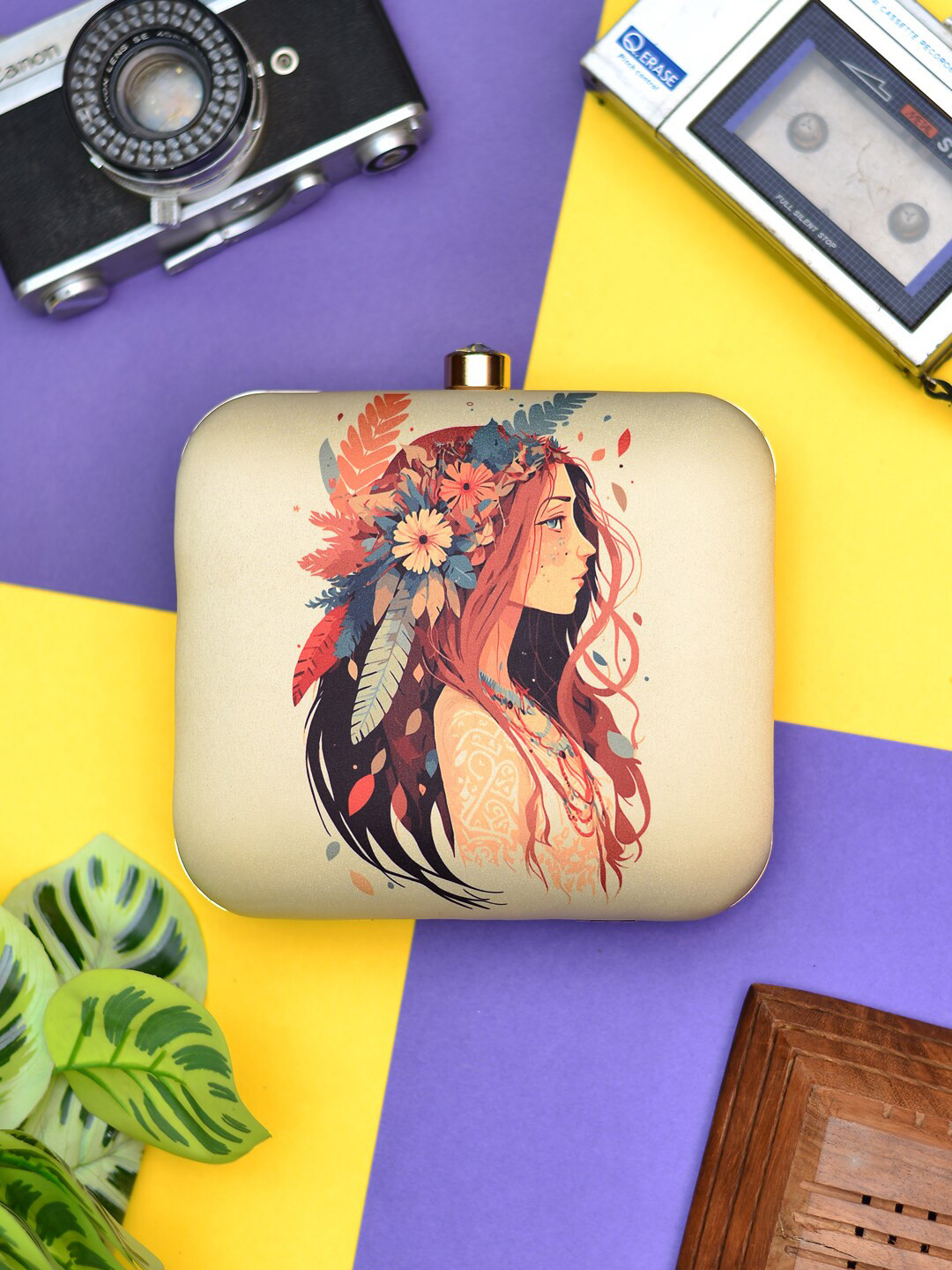 ARTKLIM Woman Portrait Printed Box Clutch