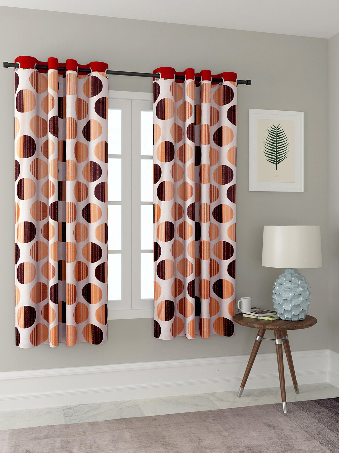 Cortina Beige & Orange 2 Pcs Geometric Window Curtains