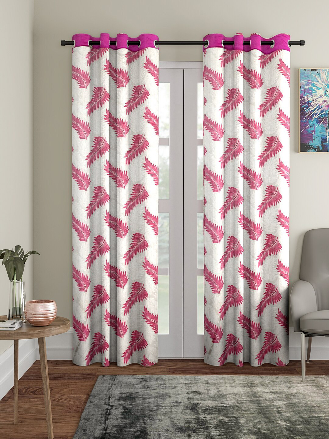 Cortina Pink & White 2 PcsLong Door Curtains