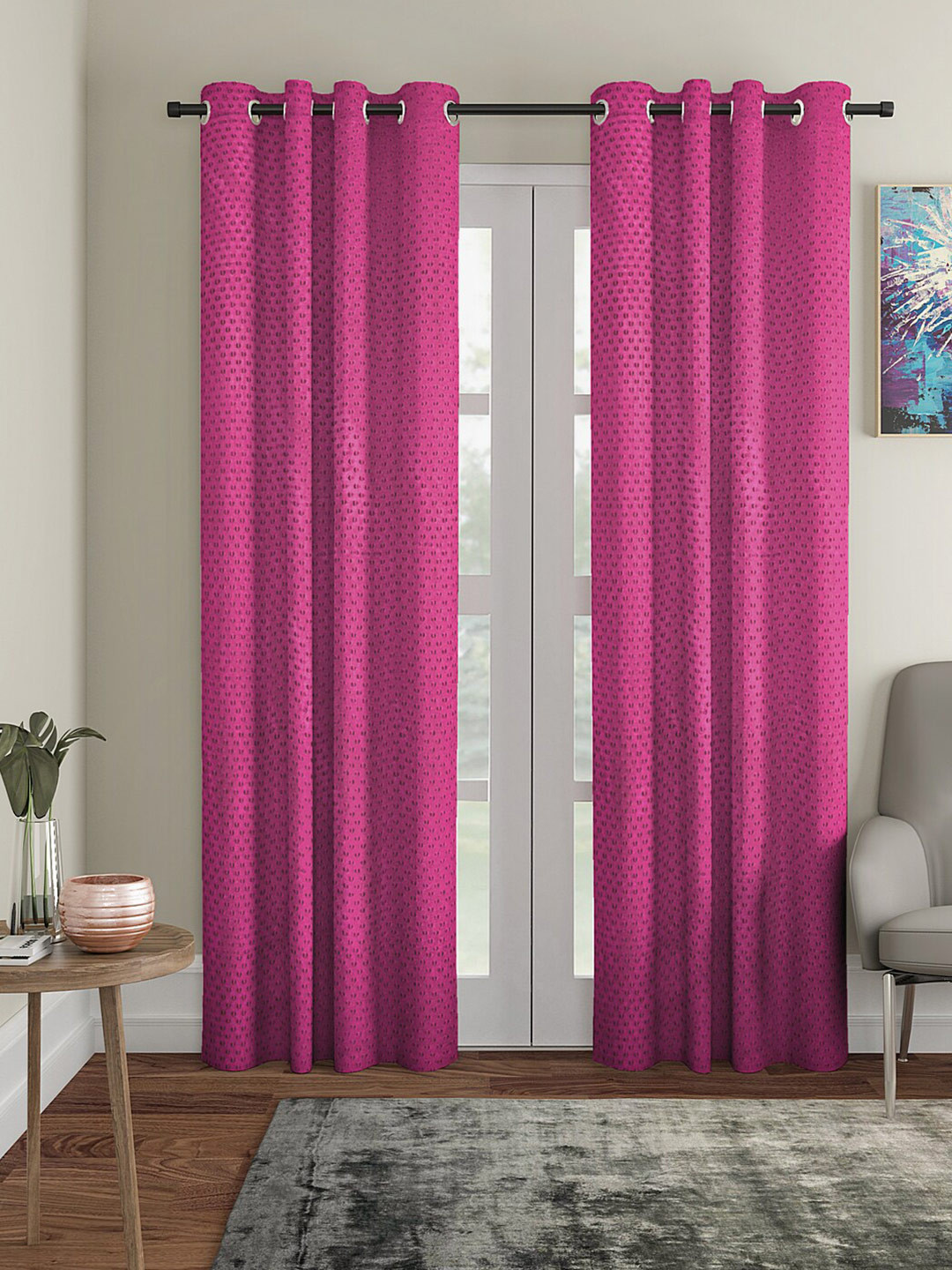 Cortina Pink 2 Pcs Self Design Door Curtains