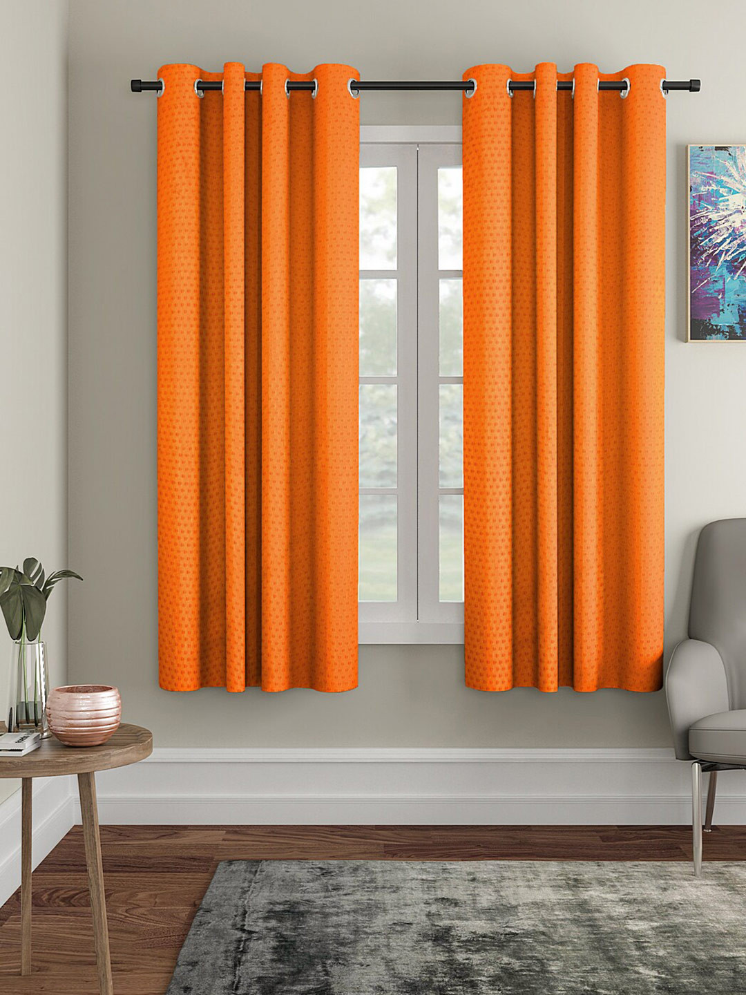 Cortina Orange 2 Pieces Textured Shink Resistant Window Curtain