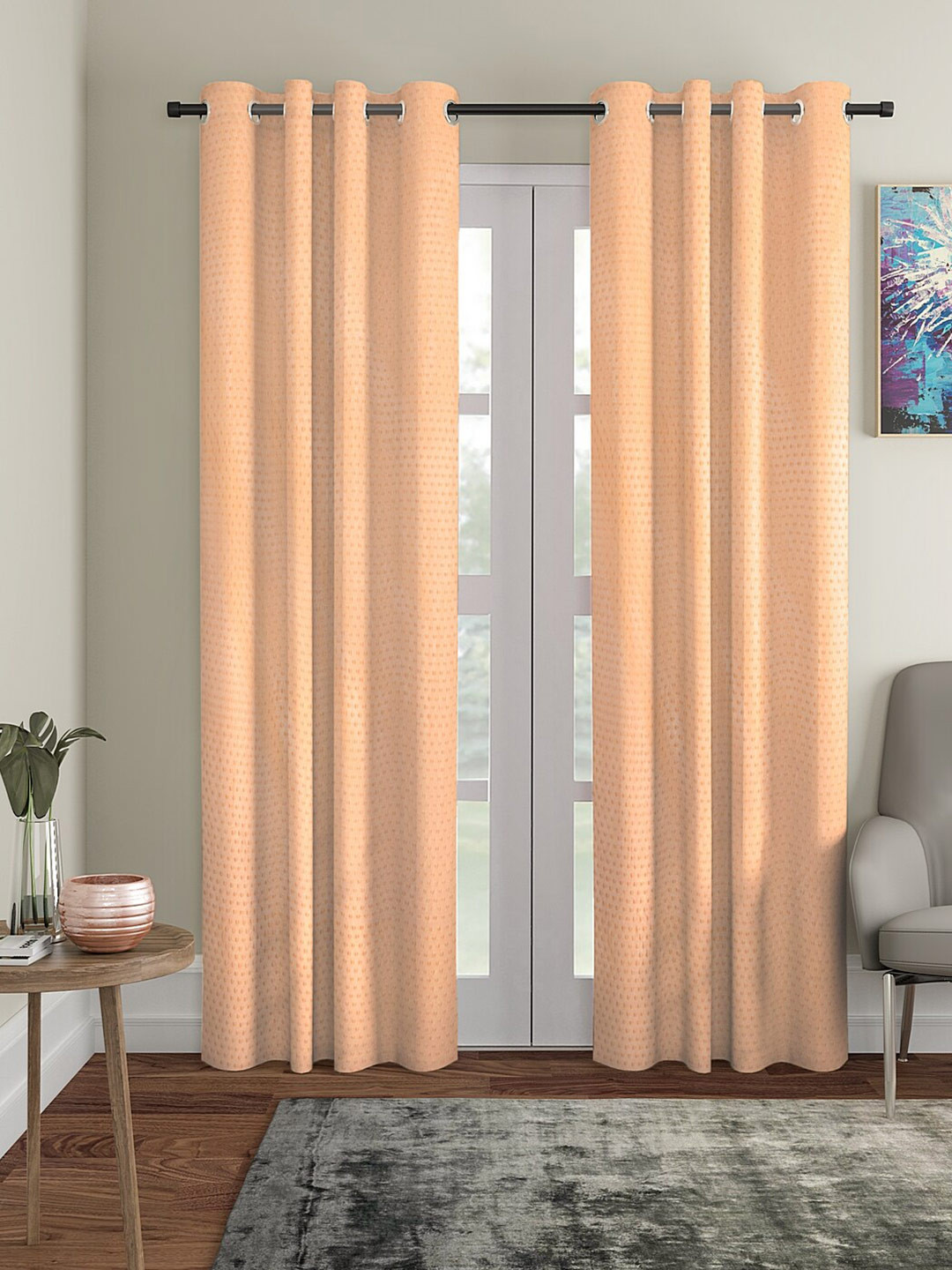 Cortina Peach 2 Pieces Textured Shink Resistant Door Curtain