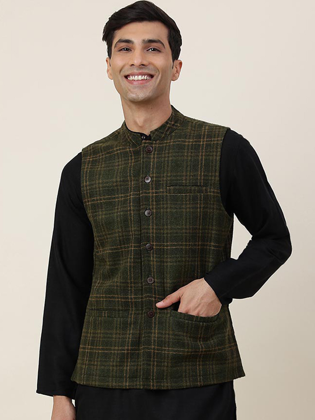 Fabindia Checked Woolen Nehru Jackets