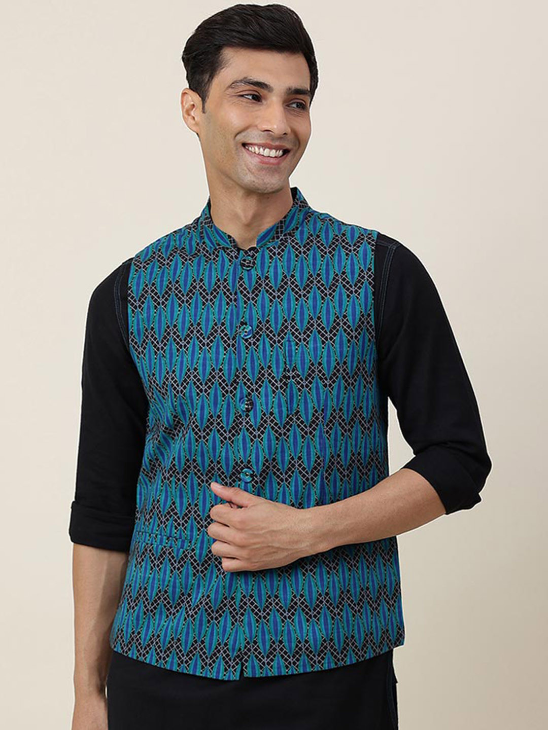 Fabindia Printed Pure Cotton Nehru Jacket
