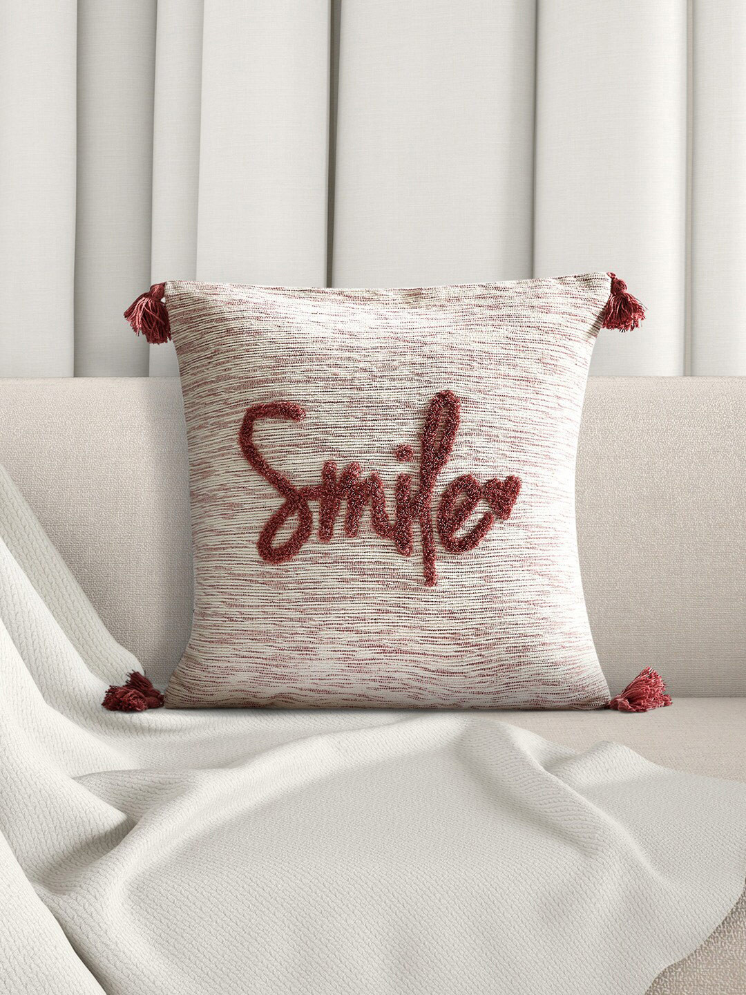 Living scapes by Pantaloons Cotton Lightweight Embroidered Square Cushion Cover -16x16In