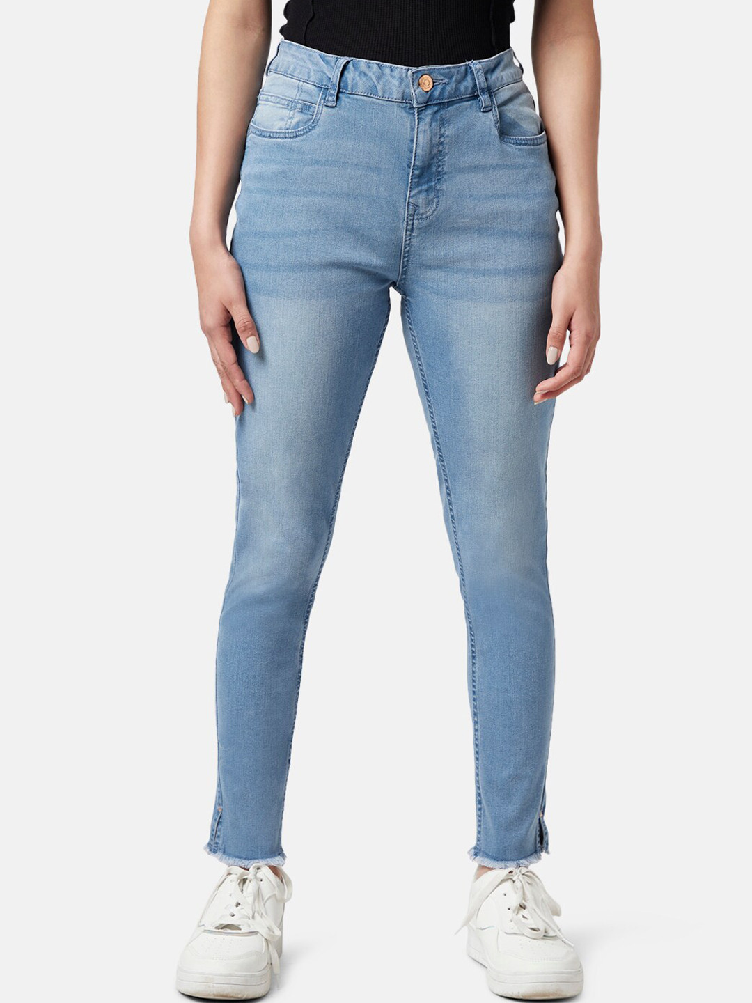 People Women Skinny Fit Low Distress Cotton Jeans