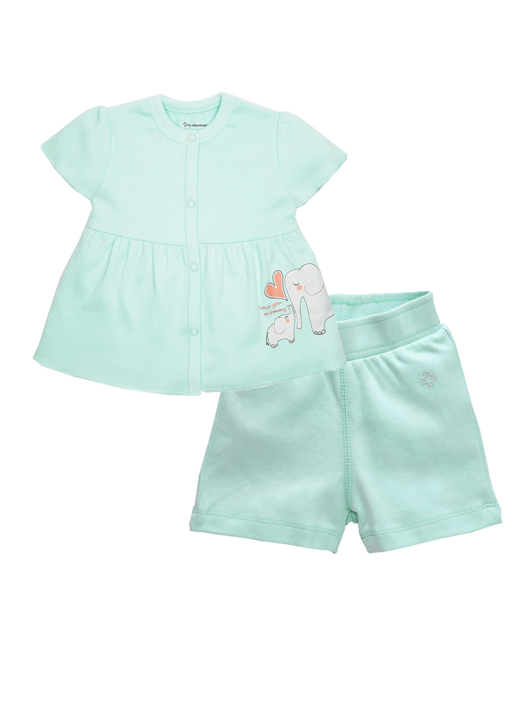 My Milestones Infant Girls Pure Cotton Round Neck Top with Shorts Clothing Set