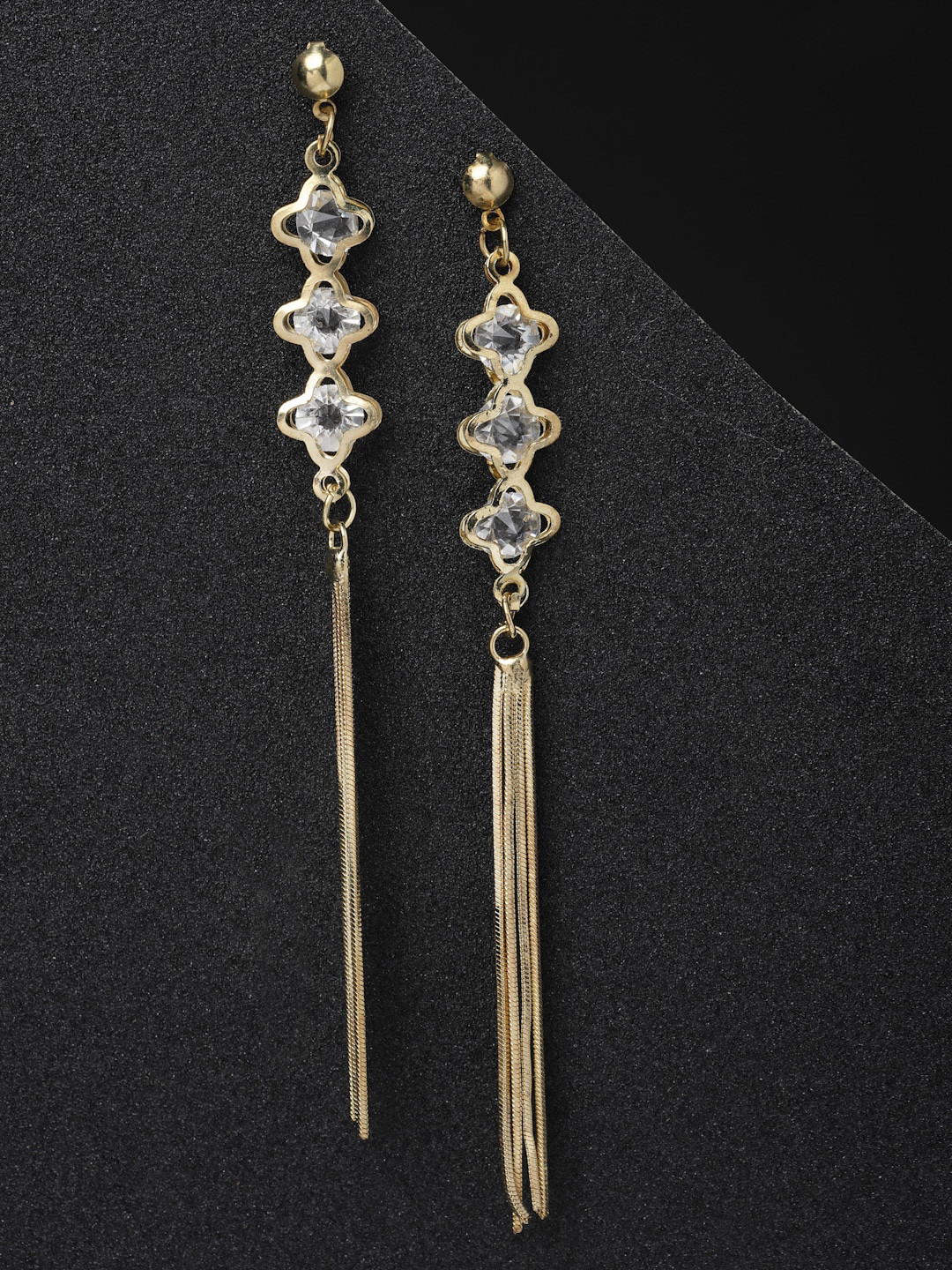 VOGUE PANASH Gold-Plated Stone Studded Contemporary Drop Earrings