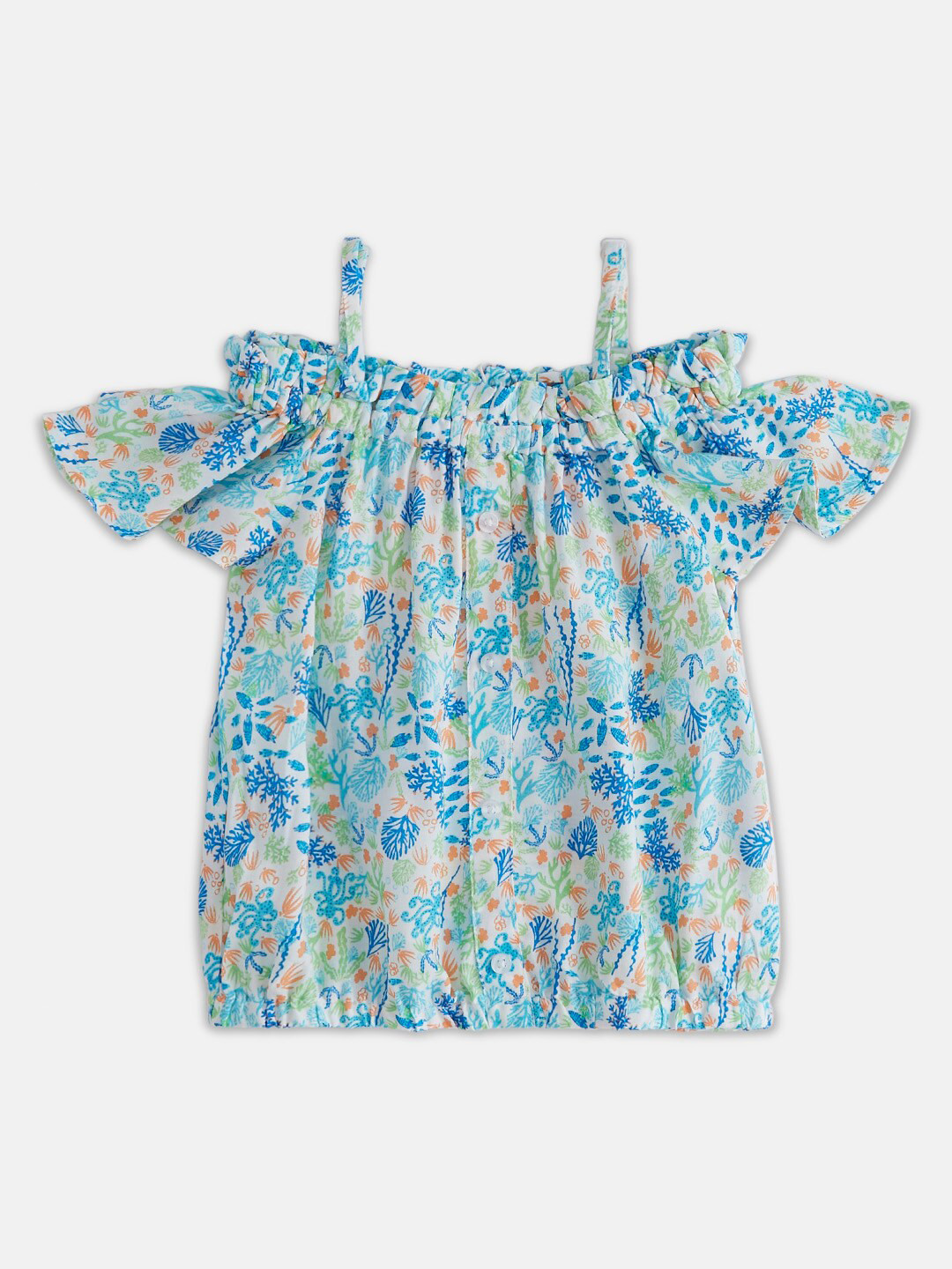 Pantaloons Junior Conversational Printed Cold-Shoulder Sleeves Cotton Top