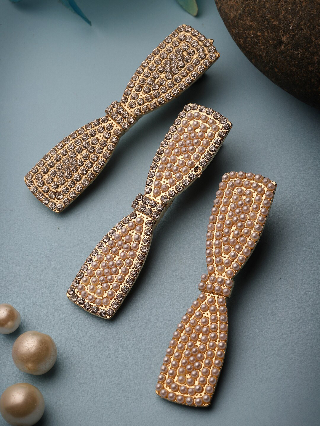 PANASH Women Set Of 3 Gold-Plated Embellished CZ-Studded Alligator Hair Clips