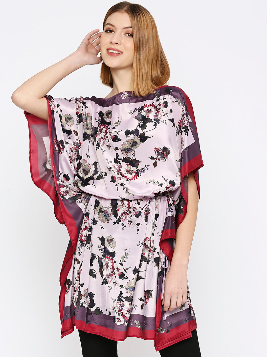 Cloth Haus India Pleated Flared Sleeves Boat Neck Floral Printed Kaftan Kurta