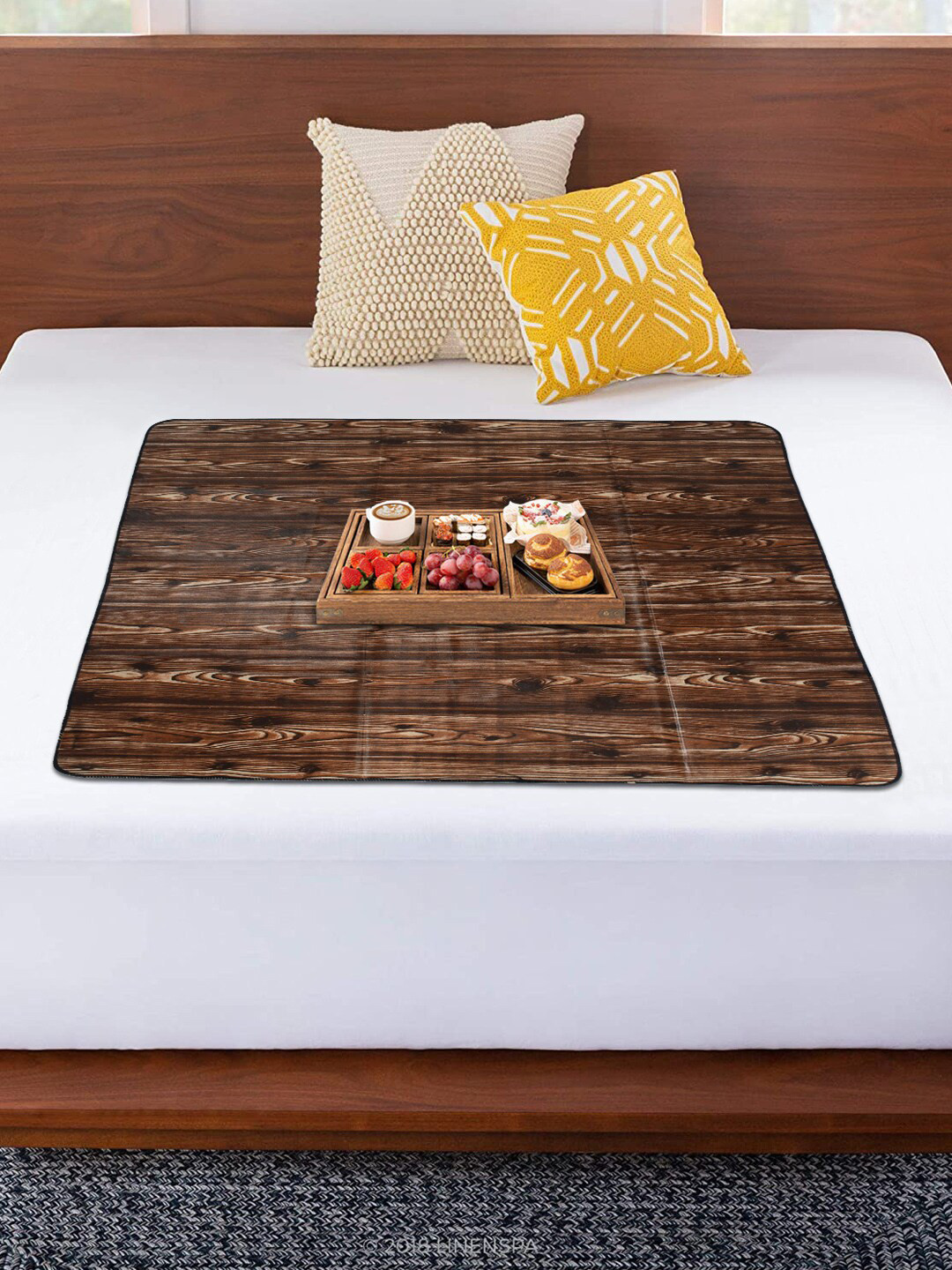 Kuber Industries Dark Brown Wooden Printed Bed Server Food Mat