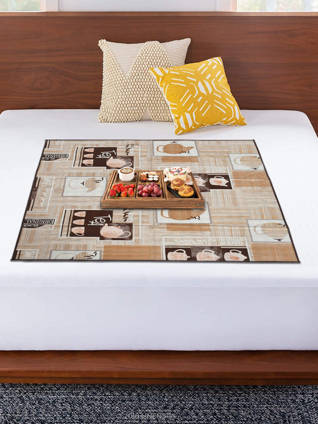 Kuber Industries Brown Bed Server Dual Side Printed Food Mat