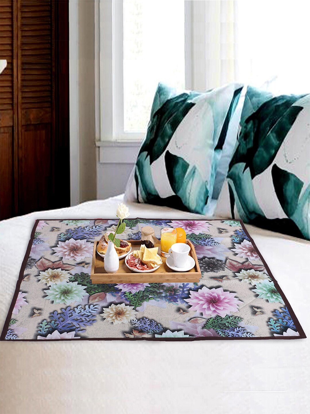 Kuber Industries Pink & Purple Bed Server Rose Floral Dual Side Printed Food Mat