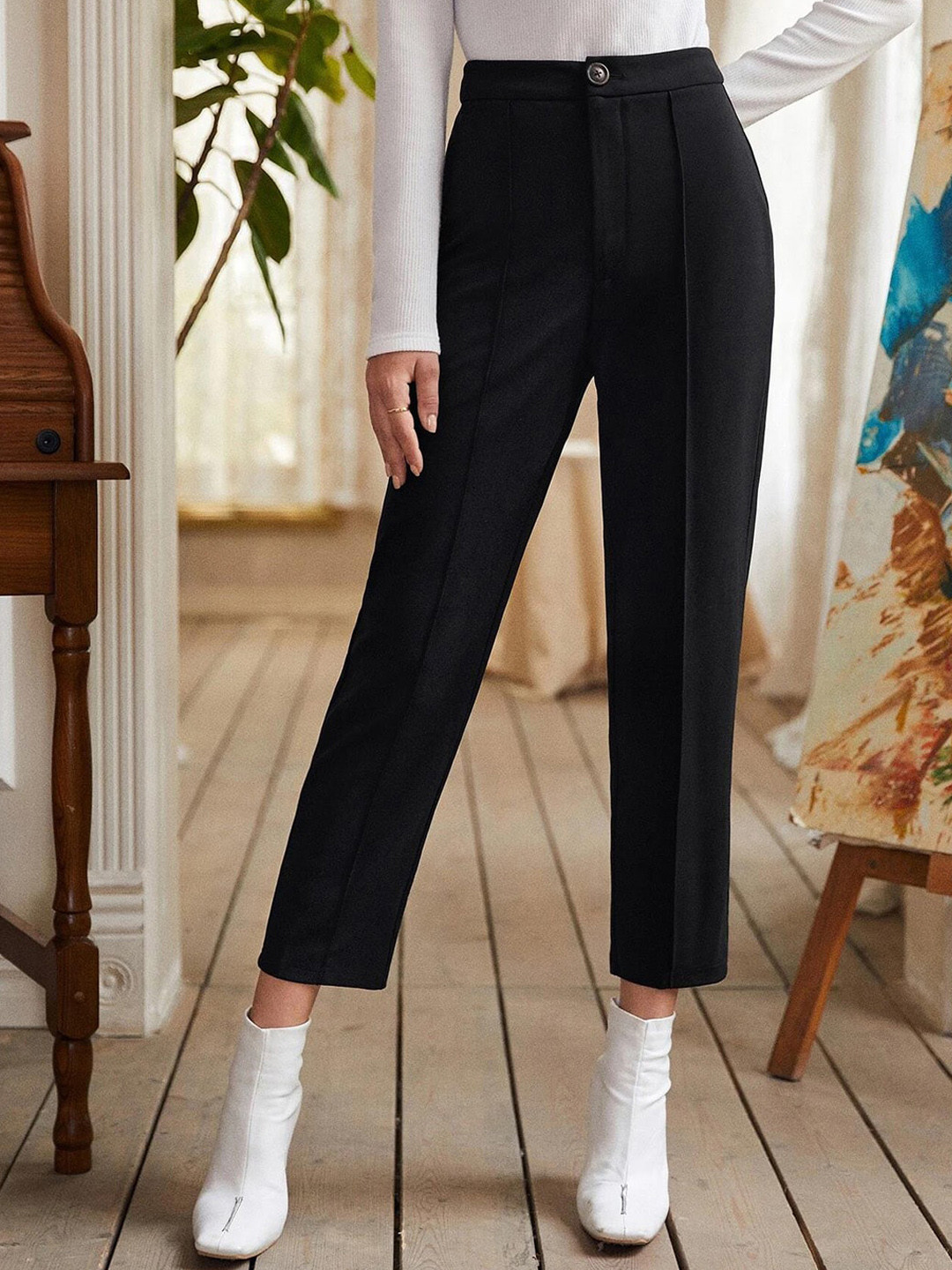 KOTTY BIZwear Women Relaxed High-Rise Easy Wash Pleated Trousers