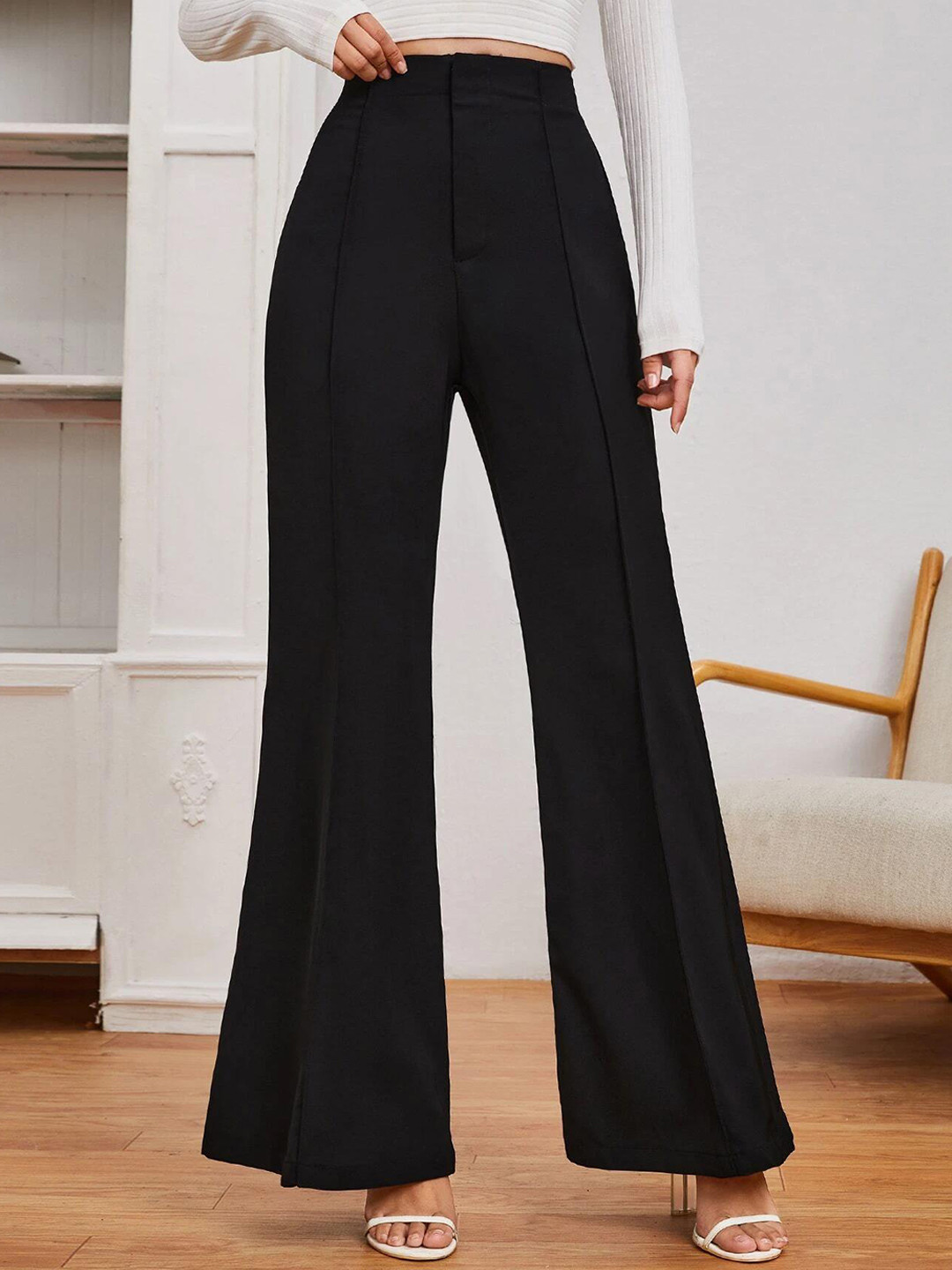 KOTTY BIZwear Women Relaxed Flared High-Rise Easy Wash Bootcut Trousers