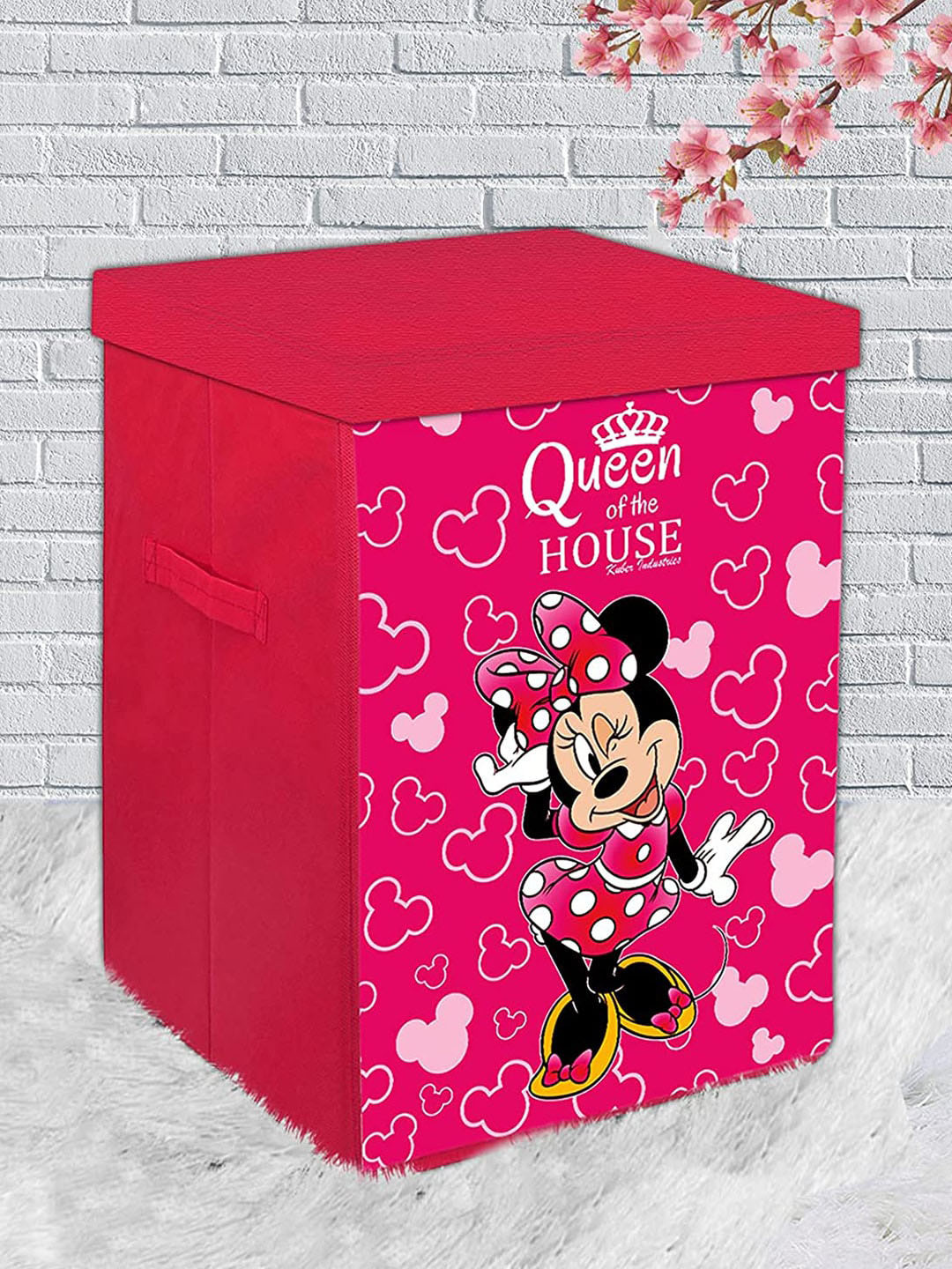 Kuber Industries Pink 2 Pieces Minnie Printed Non-Woven Laundry Bag With Lid & Handles