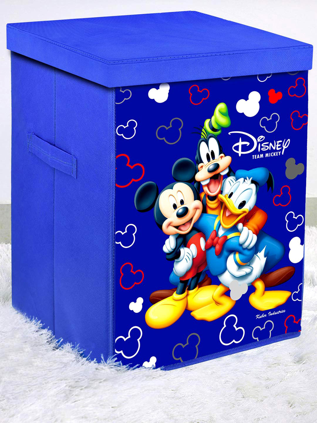 Kuber Industries Blue Mickey & Friend Printed Non-Woven Laundry Bag With Lid & Handles