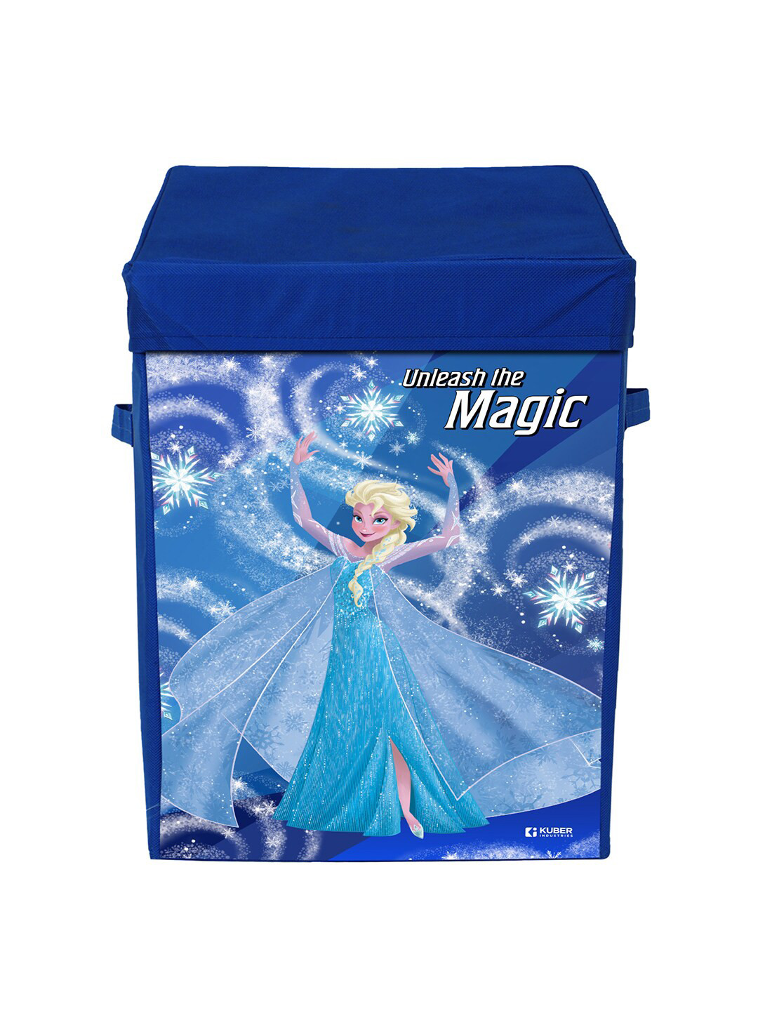 Kuber Industries Blue Disney Frozen Printed Laundry Bag With Lid & Handles