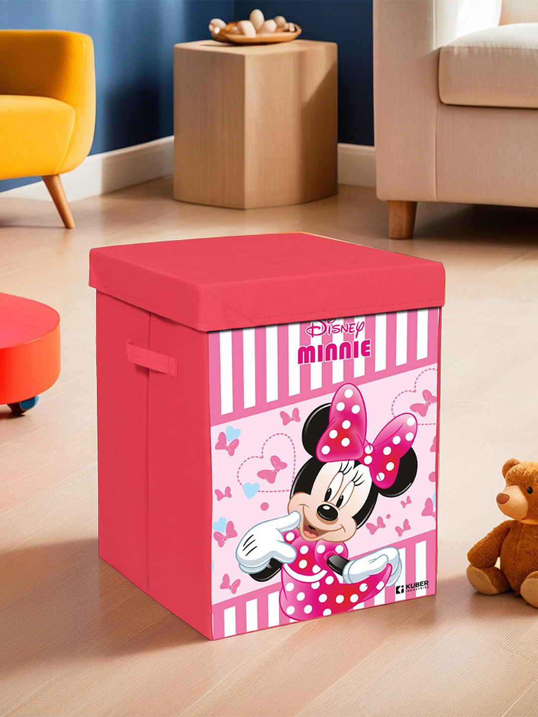 Kuber Industries Pink & White Printed Foldable Laundry Bag With Lid & Handles 60 Ltr