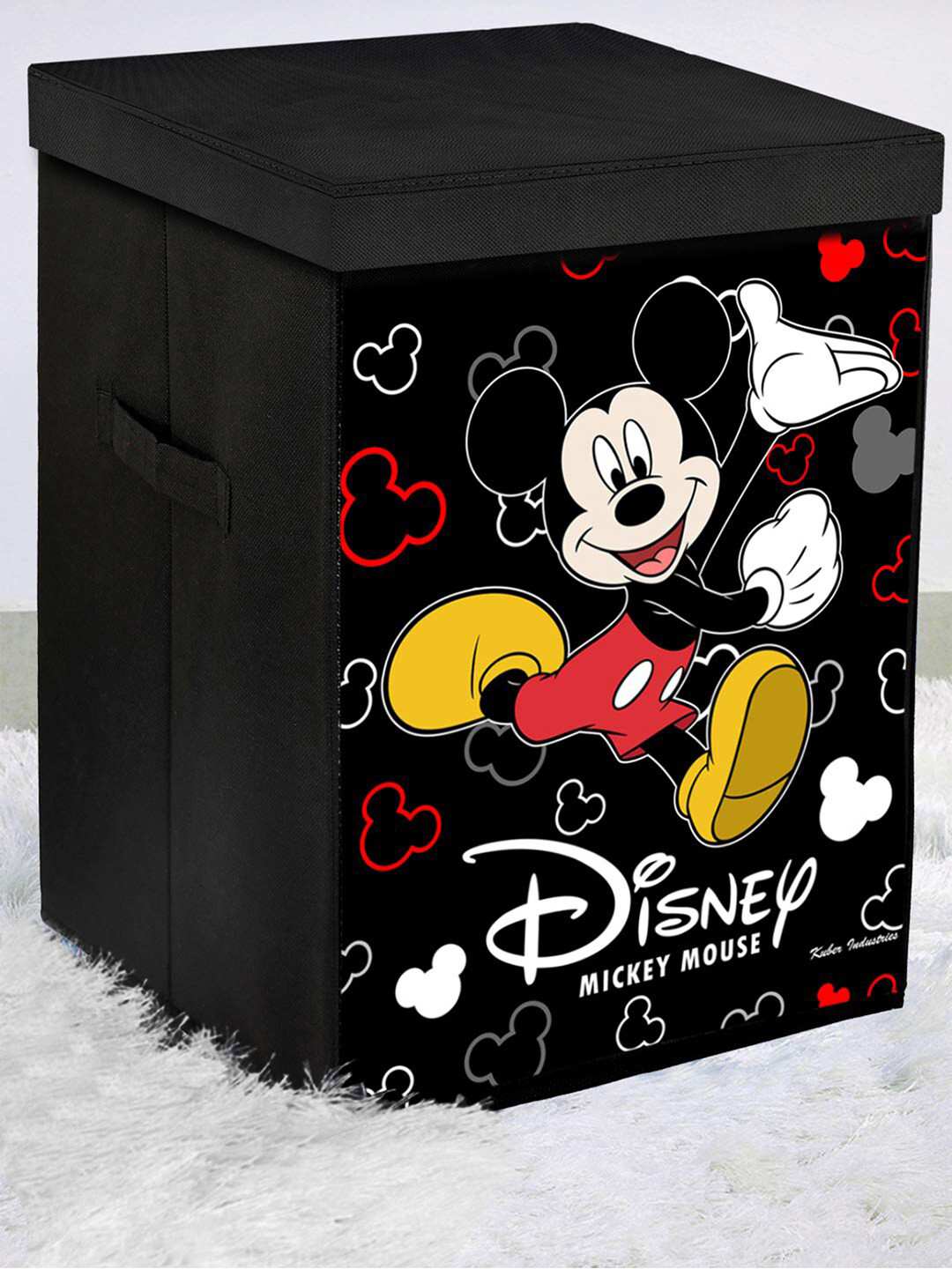 Kuber Industries Black & Red Mickey Mouse Printed Non-Woven Laundry Bag With Lid & Handles