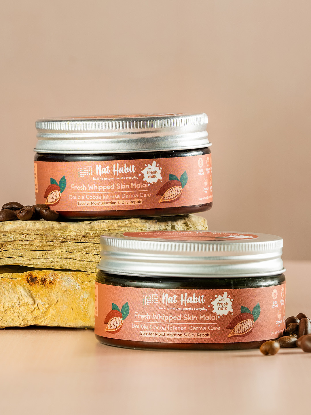 Nat Habit Fresh Whipped Set Of 2 Skin Malai Double Cocoa For Intense Derma Care  Dry Repair Body Moisturization 120 ml Each