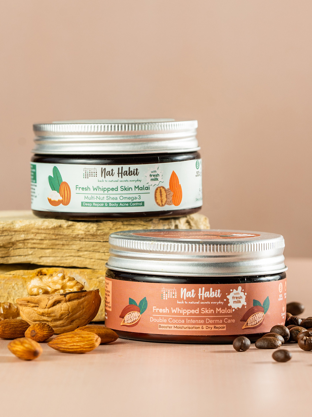 Nat Habit Pack of 2 Multi-Nut Shea Omega 3+Double Cocoa Intense Body Lotion