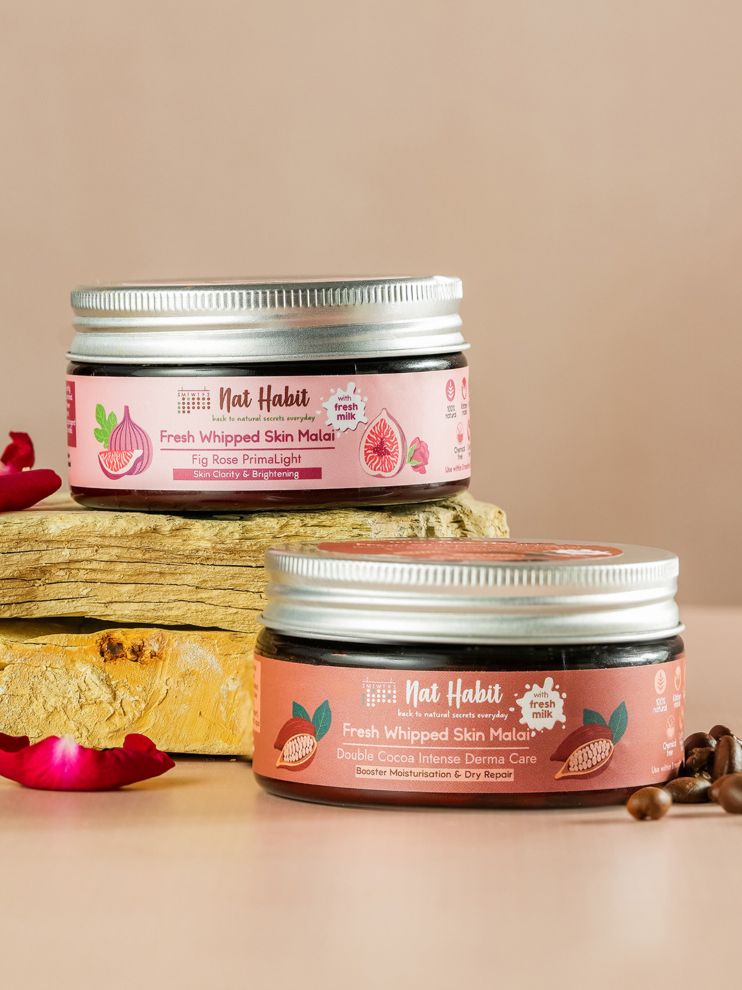 Nat Habit Set Of 2 Fig Rose Prima Light + Double Cocoa Intense Derma Care Body Butter For Skin Clarity  Brightening - 120 ml Each