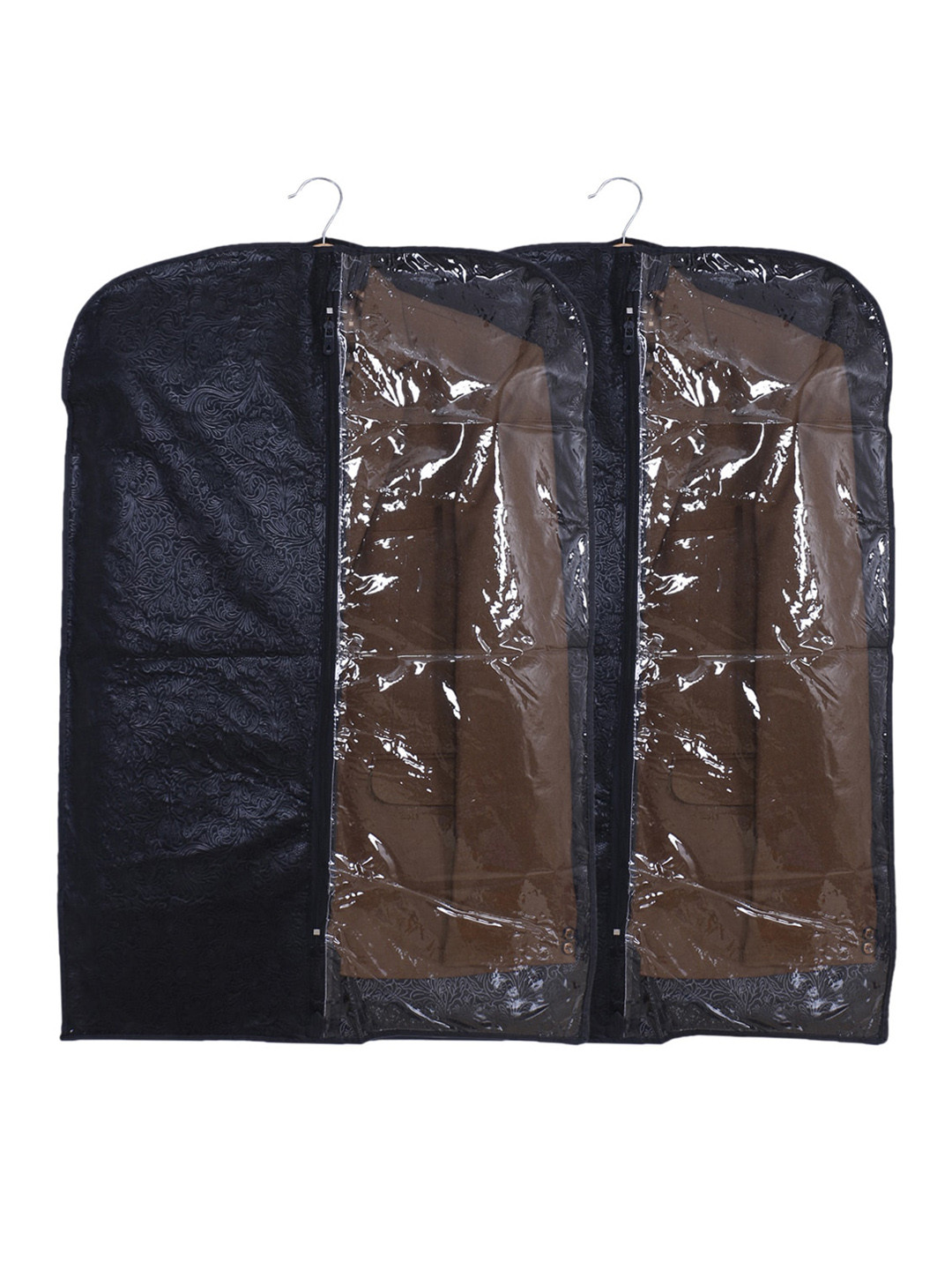 Kuber Industries Black 2-Pcs Embossed Self Design Half Transparent Coat Covers