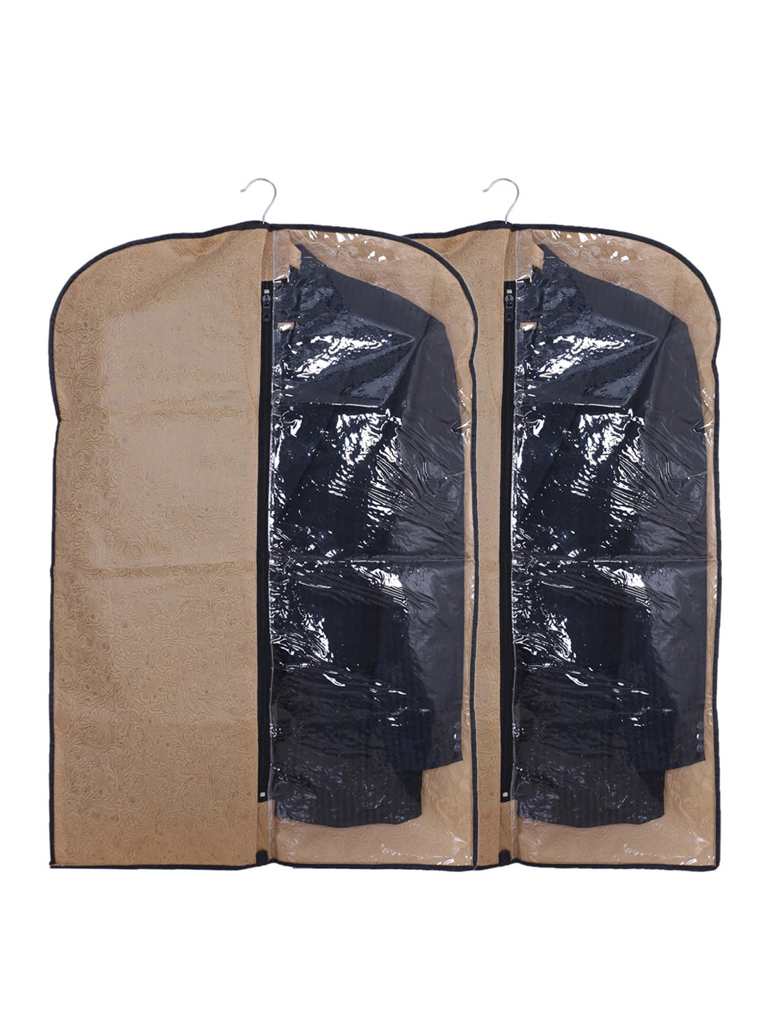 Kuber Industries Coffee-Brown 2-Pcs  Self Design Half Transparent Coat Covers