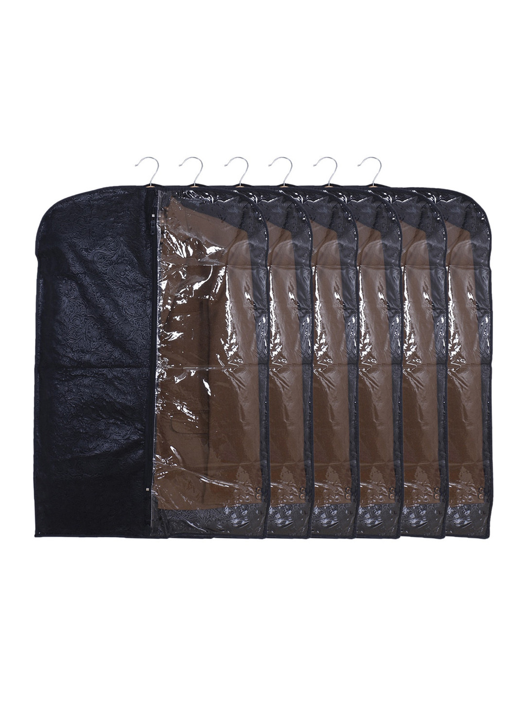 Kuber Industries Black & Transparent 6 Pcs  Embossed Self Design Foldable Coat Covers
