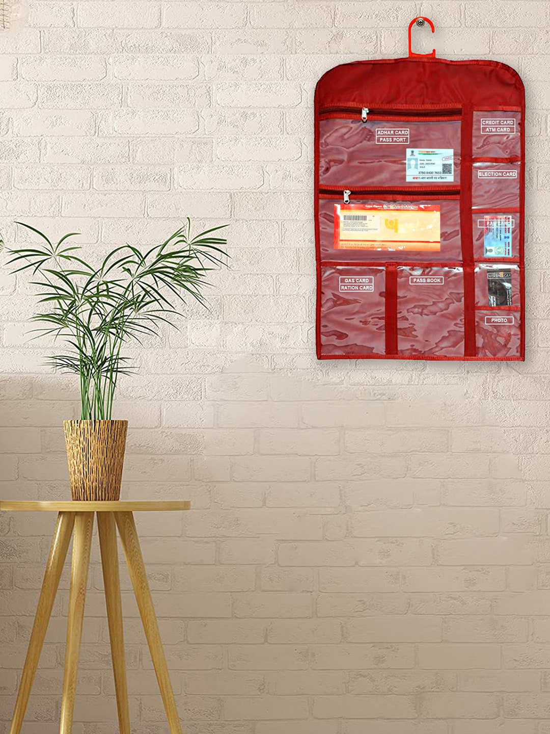 Kuber Industries Red Laminated Document Hanging Organizer