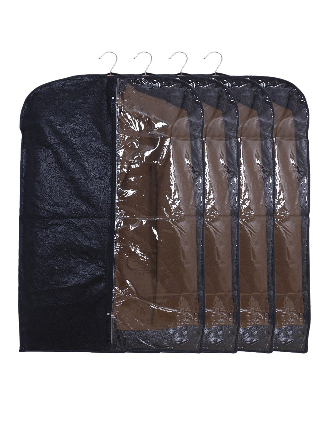 Kuber Industries Black & Transparent 4 Pcs Embossed Half Transparent Coat Covers