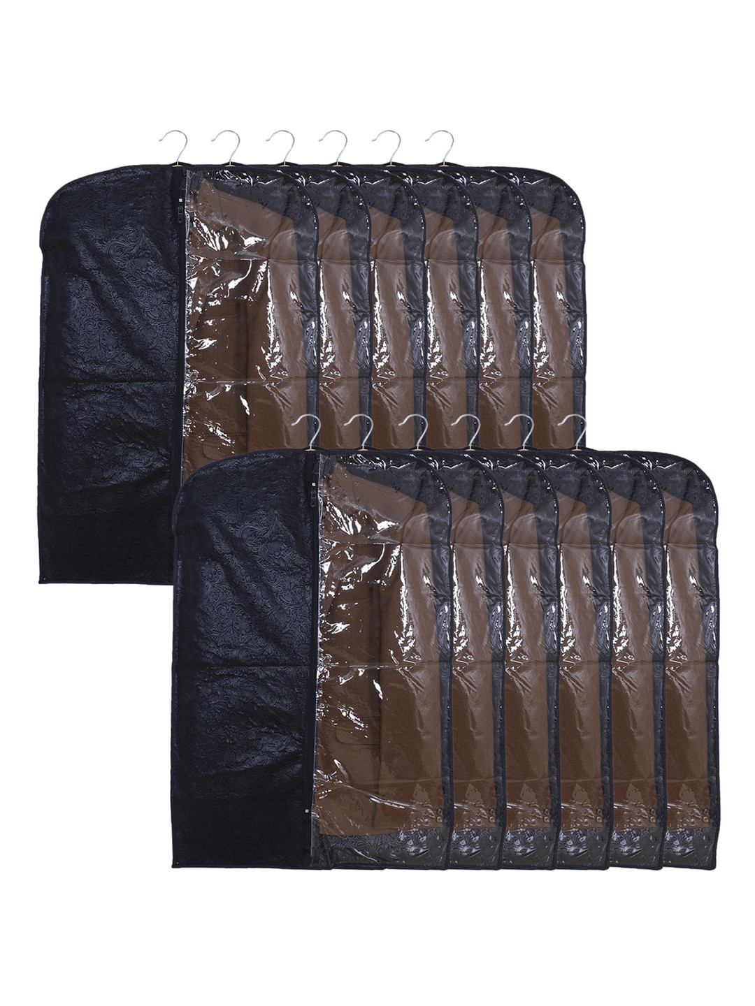 Kuber Industries Black 12-Pcs Embossed Self Design Half Transparent Coat Covers