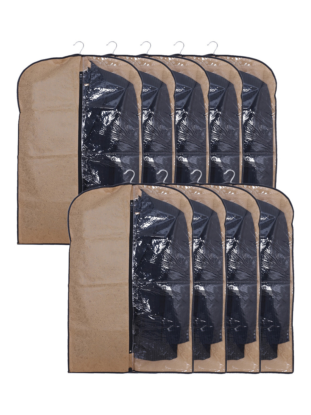 Kuber Industries Coffee-Brown 9-Pcs Self Design Half Transparent Coat Covers