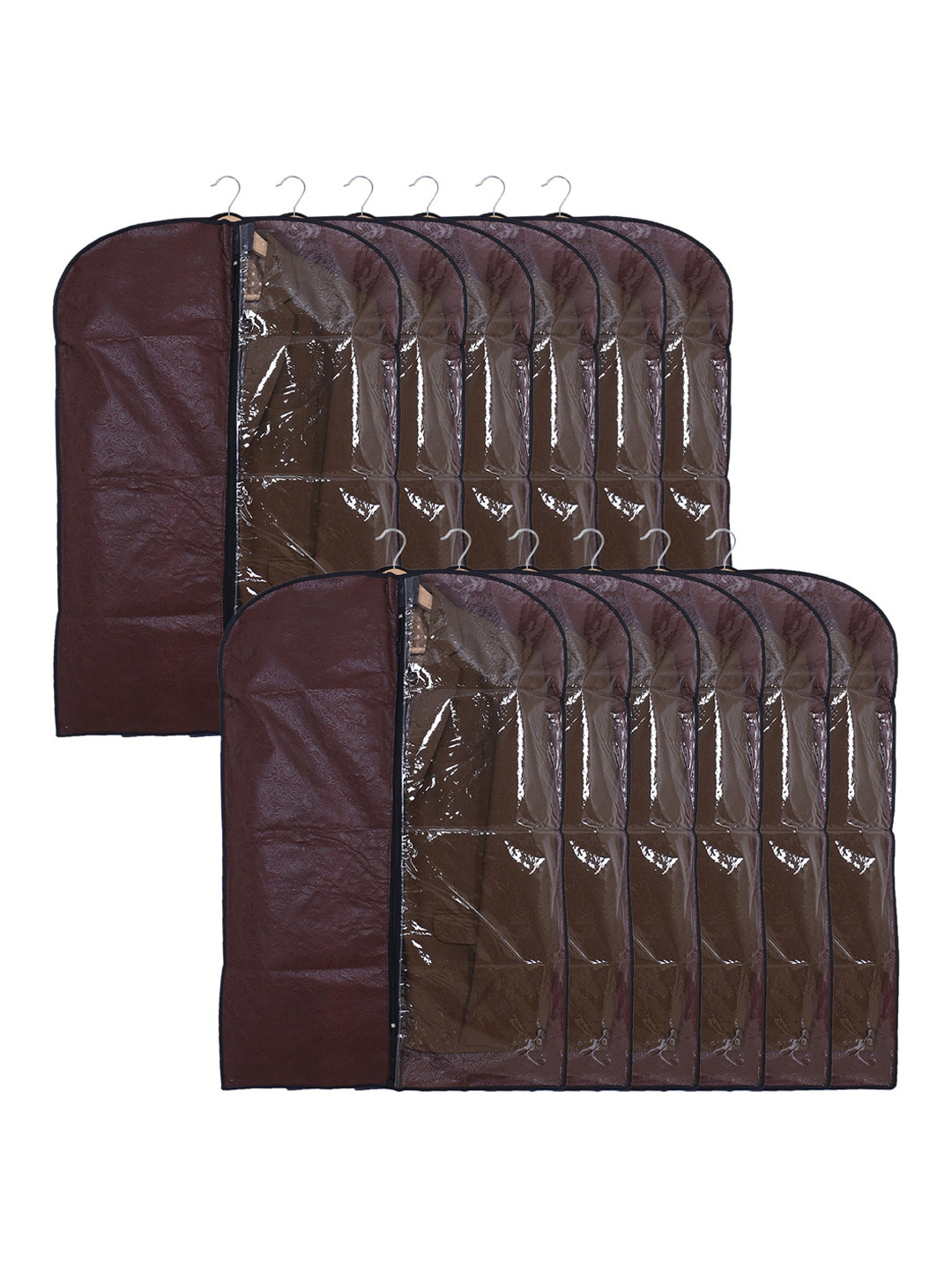 Kuber Industries Brown & Transparent 12Pcs Embossed Design Foldable Coat Covers