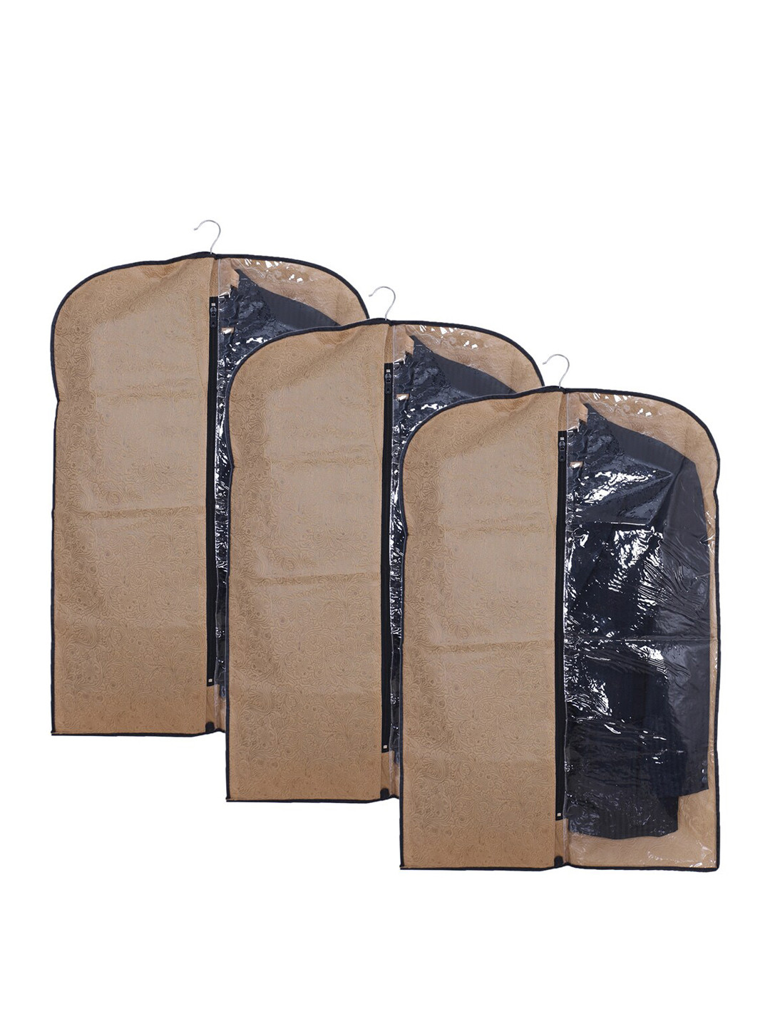 Kuber Industries Coffee-Brown & Transparent 3Pcs  Design Foldable Coat Covers