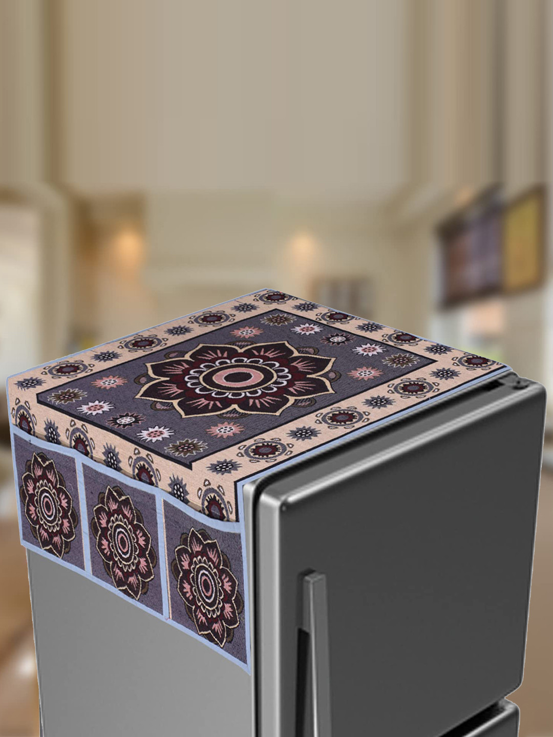 Kuber Industries Multicolor waterproof fridge top cover cotton With 6 Utility Pockets